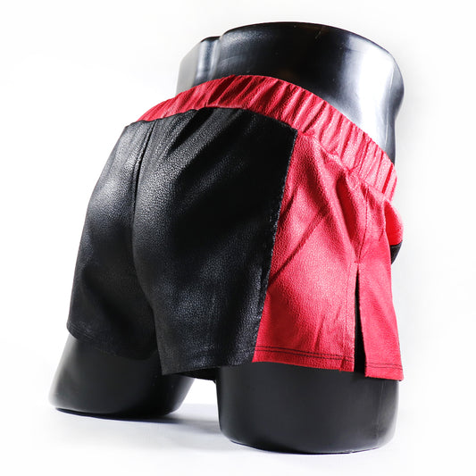 A - MINI - SHORT EN SEMI-CUIR – NOIR ET ROUGE
