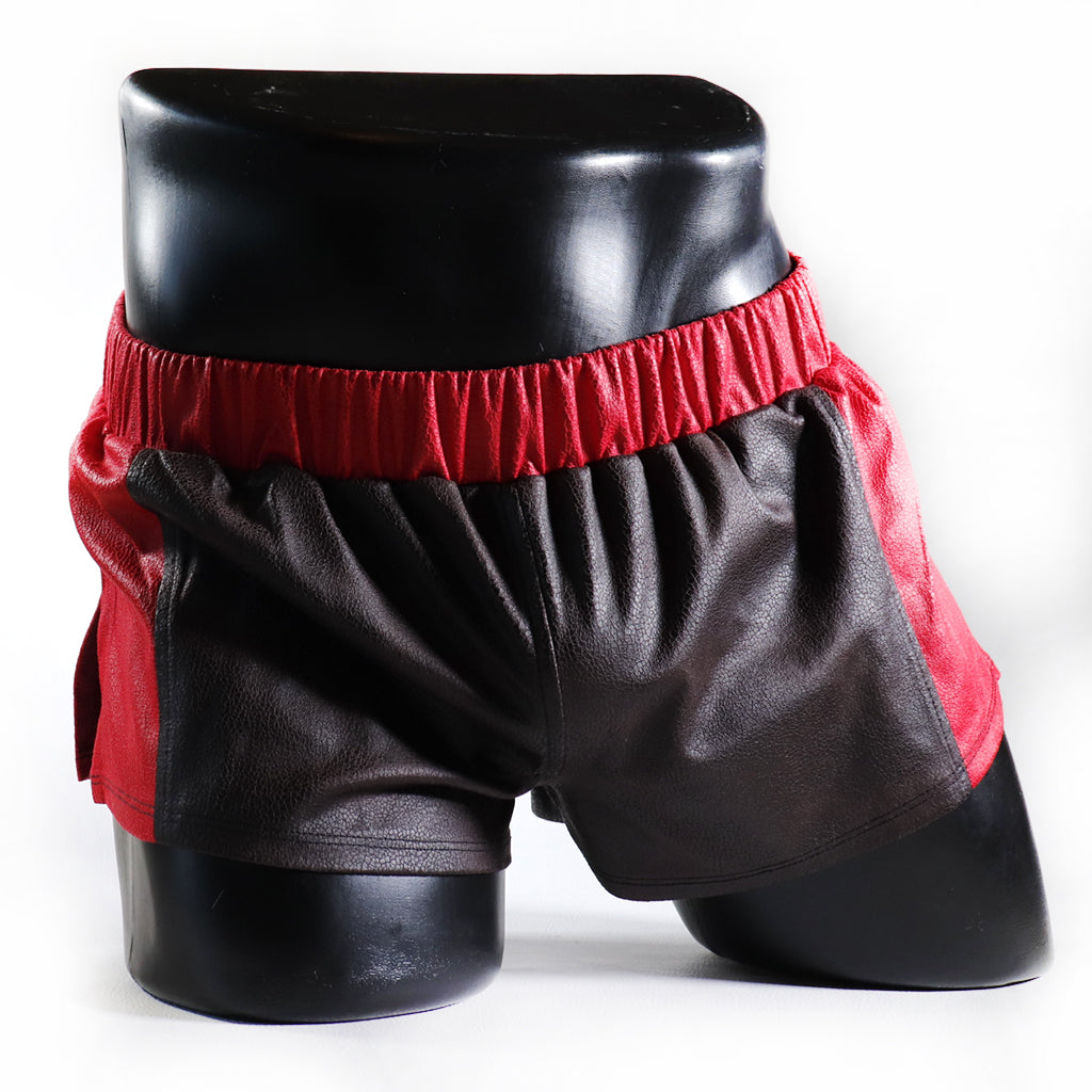 A - MINI - SHORT EN SEMI-CUIR – MARRON ET ROUGE