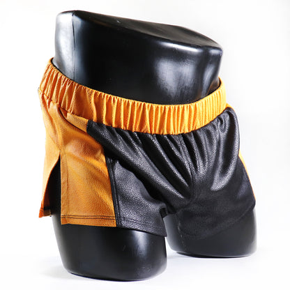 A - MINI - SHORT EN SEMI-CUIR – NOIR ET JAUNE