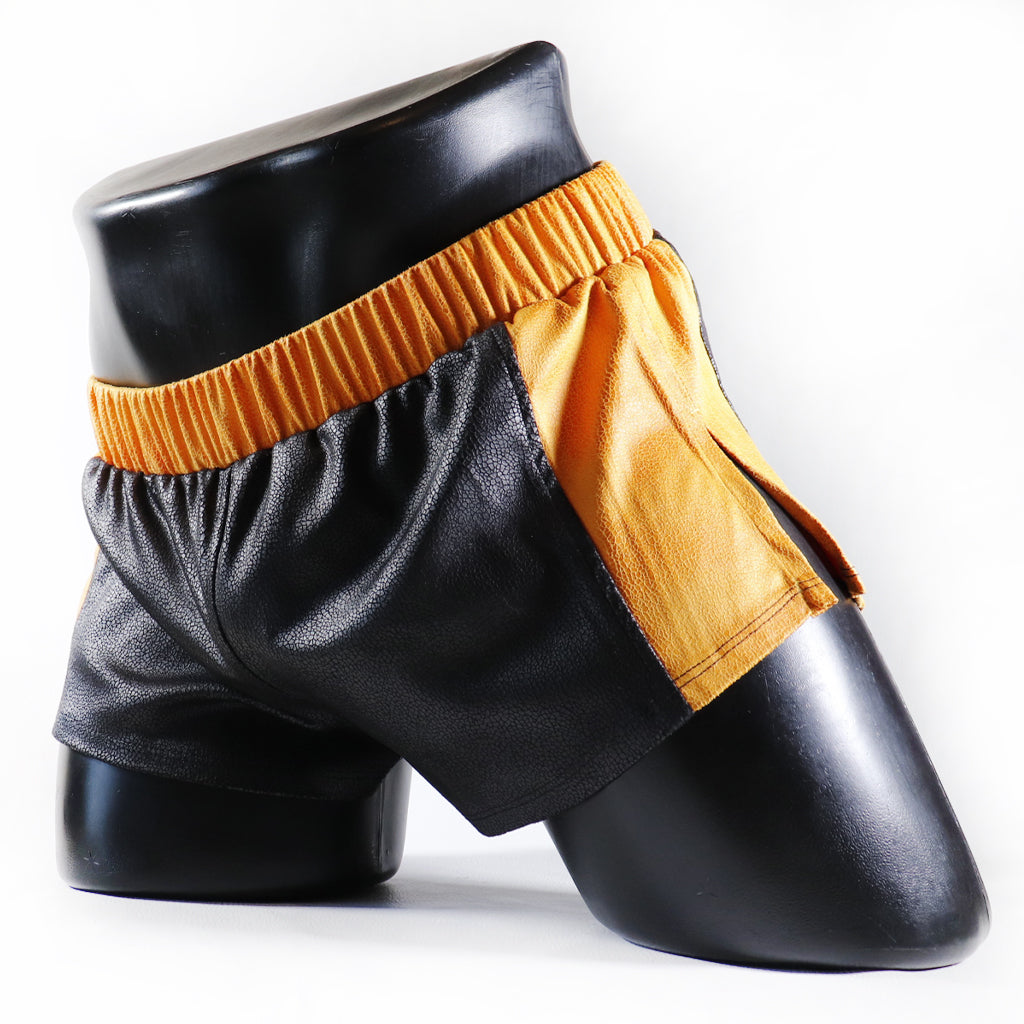 A - MINI - SHORT EN SEMI-CUIR – NOIR ET JAUNE