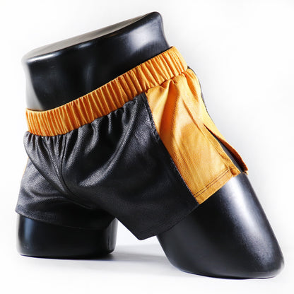 A - MINI - SHORT EN SEMI-CUIR – NOIR ET JAUNE