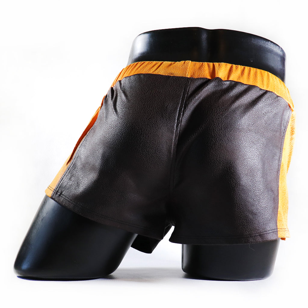 A - MINI - SHORT EN SEMI-CUIR – MARRON ET JAUNE