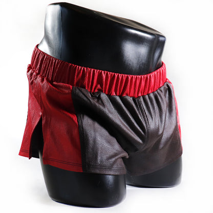 A - MINI - SHORT EN SEMI-CUIR – MARRON ET ROUGE