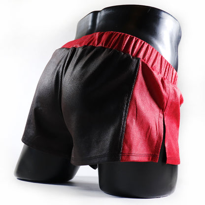 A - MINI - SHORT EN SEMI-CUIR – MARRON ET ROUGE