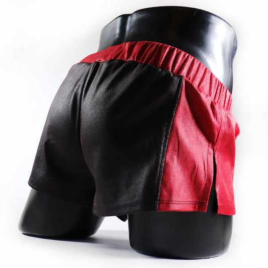 A - MINI - SHORT EN SEMI-CUIR – MARRON ET ROUGE