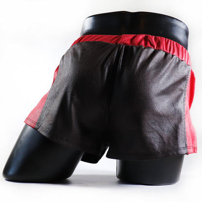 A - MINI - SHORT EN SEMI-CUIR – MARRON ET ROUGE