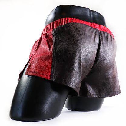 A - MINI - SHORT EN SEMI-CUIR – MARRON ET ROUGE