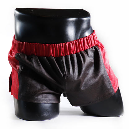 A - MINI - SHORT EN SEMI-CUIR – MARRON ET ROUGE